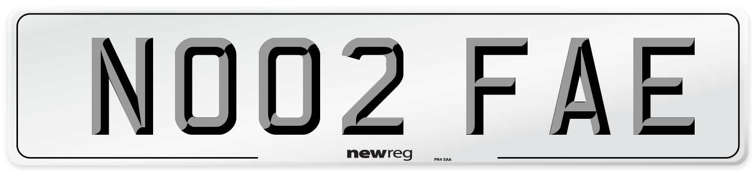 NO02 FAE Number Plate from New Reg